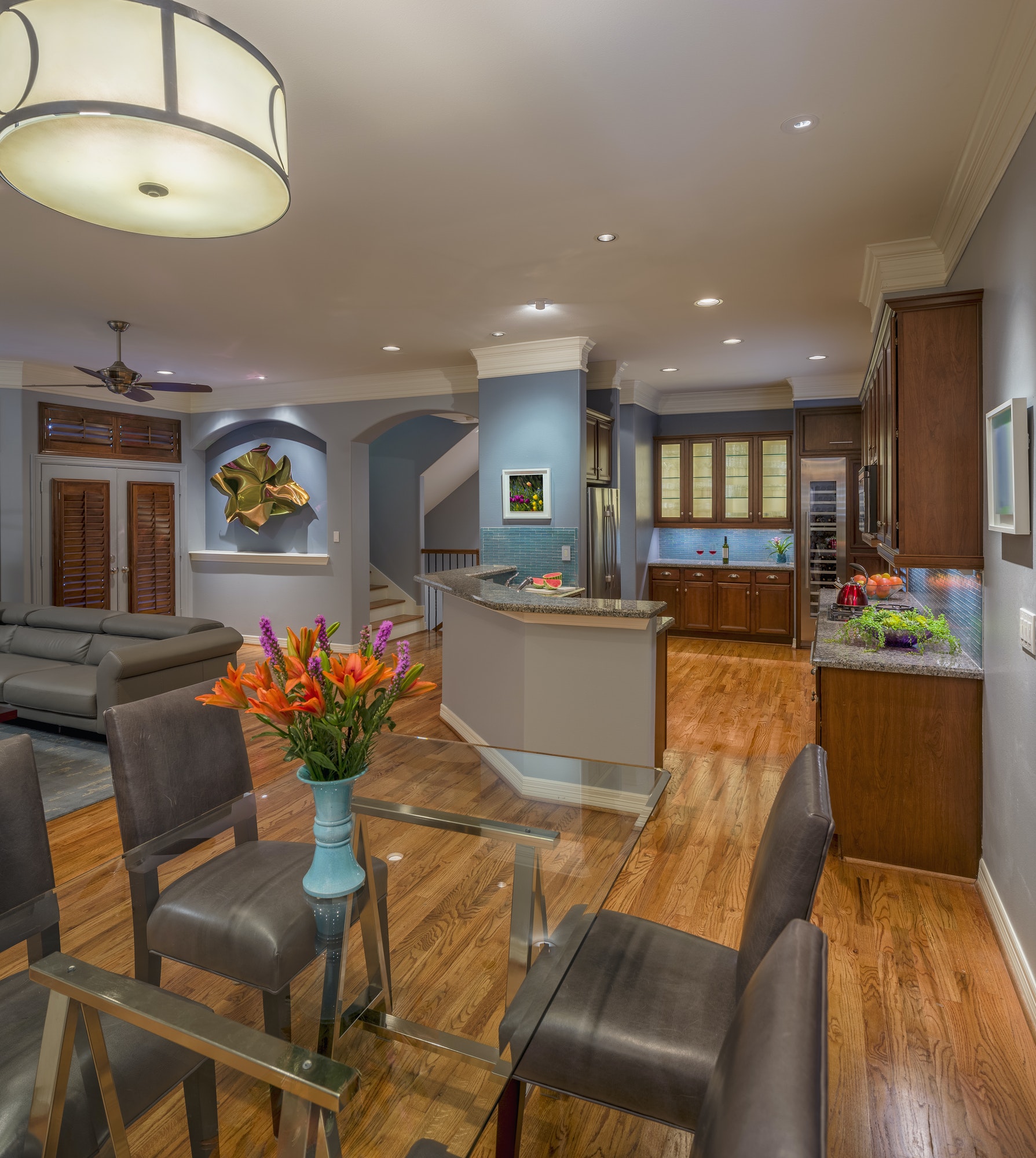 Dining table in modern kitchen and living room